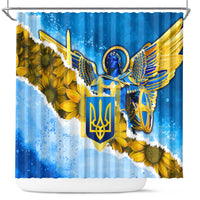 Ukraine Archangel Michael Shower Curtain with Trident Emblem and Sunflowers Design