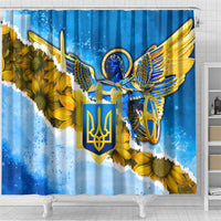 Ukraine Archangel Michael Shower Curtain with Trident Emblem and Sunflowers Design