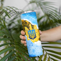 Ukraine Archangel Michael Skinny Tumbler with Trident Emblem and Sunflowers Design