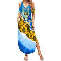 Ukraine Archangel Michael Summer Maxi Dress with Trident Emblem and Sunflowers Design