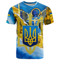 Ukraine Archangel Michael T Shirt with Trident Emblem and Sunflowers Design