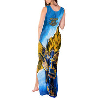 Ukraine Archangel Michael Tank Maxi Dress with Trident Emblem and Sunflowers Design