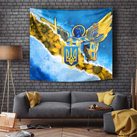 Ukraine Archangel Michael Tapestry with Trident Emblem and Sunflowers Design
