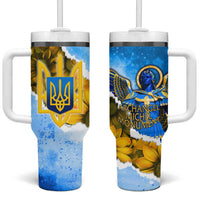 Ukraine Archangel Michael Tumbler With Handle with Trident Emblem and Sunflowers Design
