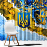 Ukraine Archangel Michael Window Curtain with Trident Emblem and Sunflowers Design