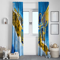 Ukraine Archangel Michael Window Curtain with Trident Emblem and Sunflowers Design