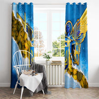Ukraine Archangel Michael Window Curtain with Trident Emblem and Sunflowers Design