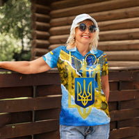 Ukraine Archangel Michael Women Polo Shirt with Trident Emblem and Sunflowers Design