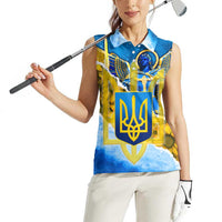 Ukraine Archangel Michael Women Sleeveless Polo Shirt with Trident Emblem and Sunflowers Design