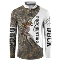 Duck Hunting Retriever Button Sweatshirt Mallard Shotgun Hunt with Camouflage Marsh Dog Artwork