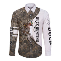 Duck Hunting Retriever Long Sleeve Button Shirt Mallard Shotgun Hunt with Camouflage Marsh Dog Artwork