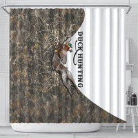 Duck Hunting Retriever Shower Curtain Mallard Shotgun Hunt with Camouflage Marsh Dog Artwork