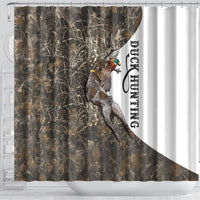 Duck Hunting Retriever Shower Curtain Mallard Shotgun Hunt with Camouflage Marsh Dog Artwork