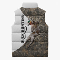 Duck Hunting Retriever Sleeveless Puffer Jacket Mallard Shotgun Hunt with Camouflage Marsh Dog Artwork