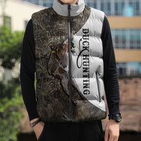 Duck Hunting Retriever Sleeveless Puffer Jacket Mallard Shotgun Hunt with Camouflage Marsh Dog Artwork