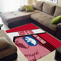Greenland Area Rug with Polar Bear Emblem and Land of Ice Heart of Fire Text Design