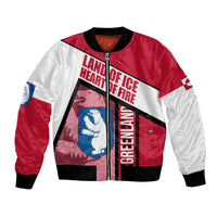 Greenland Bomber Jacket with Polar Bear Emblem and Land of Ice Heart of Fire Text Design