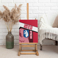 Greenland Canvas Wall Art with Polar Bear Emblem and Land of Ice Heart of Fire Text Design