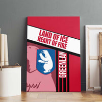 Greenland Canvas Wall Art with Polar Bear Emblem and Land of Ice Heart of Fire Text Design