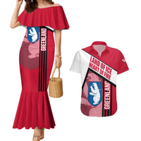 Greenland Couples Matching Mermaid Dress and Hawaiian Shirt with Polar Bear Emblem and Land of Ice Heart of Fire Text Design