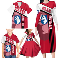 Greenland Family Matching Long Sleeve Bodycon Dress and Hawaiian Shirt with Polar Bear Emblem and Land of Ice Heart of Fire Text Design