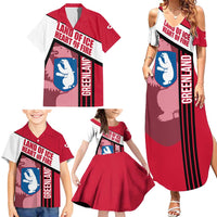 Greenland Family Matching Summer Maxi Dress and Hawaiian Shirt with Polar Bear Emblem and Land of Ice Heart of Fire Text Design