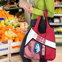 Greenland Grocery Bag with Polar Bear Emblem and Land of Ice Heart of Fire Text Design