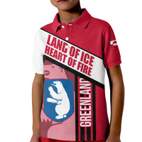 Greenland Kid Polo Shirt with Polar Bear Emblem and Land of Ice Heart of Fire Text Design