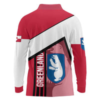 Greenland Long Sleeve Polo Shirt with Polar Bear Emblem and Land of Ice Heart of Fire Text Design