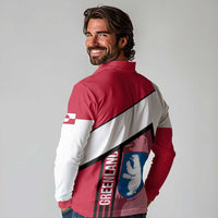 Greenland Long Sleeve Polo Shirt with Polar Bear Emblem and Land of Ice Heart of Fire Text Design