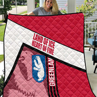 Greenland Quilt with Polar Bear Emblem and Land of Ice Heart of Fire Text Design