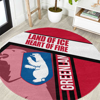 Greenland Round Carpet with Polar Bear Emblem and Land of Ice Heart of Fire Text Design