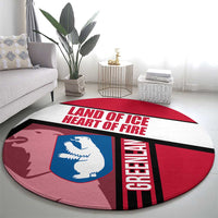 Greenland Round Carpet with Polar Bear Emblem and Land of Ice Heart of Fire Text Design