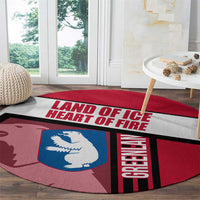 Greenland Round Carpet with Polar Bear Emblem and Land of Ice Heart of Fire Text Design