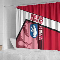 Greenland Shower Curtain with Polar Bear Emblem and Land of Ice Heart of Fire Text Design