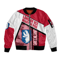 Greenland Sleeve Zip Bomber Jacket with Polar Bear Emblem and Land of Ice Heart of Fire Text Design