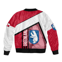 Greenland Sleeve Zip Bomber Jacket with Polar Bear Emblem and Land of Ice Heart of Fire Text Design