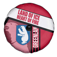 Greenland Spare Tire Cover with Polar Bear Emblem and Land of Ice Heart of Fire Text Design