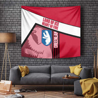 Greenland Tapestry with Polar Bear Emblem and Land of Ice Heart of Fire Text Design