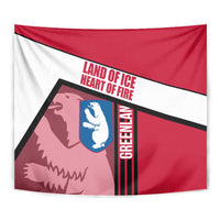 Greenland Tapestry with Polar Bear Emblem and Land of Ice Heart of Fire Text Design