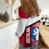 Greenland Women Casual Shirt with Polar Bear Emblem and Land of Ice Heart of Fire Text Design