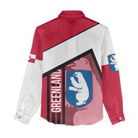 Greenland Women Casual Shirt with Polar Bear Emblem and Land of Ice Heart of Fire Text Design
