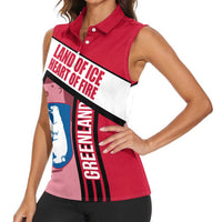 Greenland Women Sleeveless Polo Shirt with Polar Bear Emblem and Land of Ice Heart of Fire Text Design