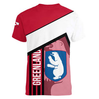 Greenland Women V-Neck T-Shirt with Polar Bear Emblem and Land of Ice Heart of Fire Text Design