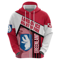 Greenland Zip Hoodie with Polar Bear Emblem and Land of Ice Heart of Fire Text Design