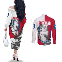 Greenland Pride Couples Matching Off The Shoulder Long Sleeve Dress and Long Sleeve Button Shirt The Spirit of the Arctic Bear