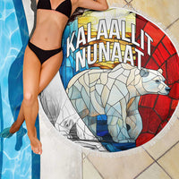 Kalaallit Nunaat Pride Beach Blanket Polar Bear Spirit in Stained Glass Style