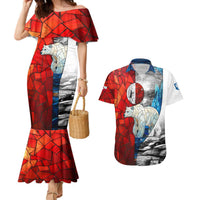 Kalaallit Nunaat Pride Couples Matching Mermaid Dress and Hawaiian Shirt Polar Bear Spirit in Stained Glass Style