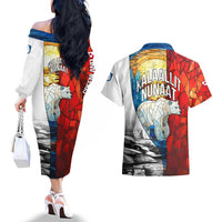 Kalaallit Nunaat Pride Couples Matching Off The Shoulder Long Sleeve Dress and Hawaiian Shirt Polar Bear Spirit in Stained Glass Style