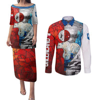 Kalaallit Nunaat Pride Couples Matching Puletasi and Long Sleeve Button Shirt Polar Bear Spirit in Stained Glass Style